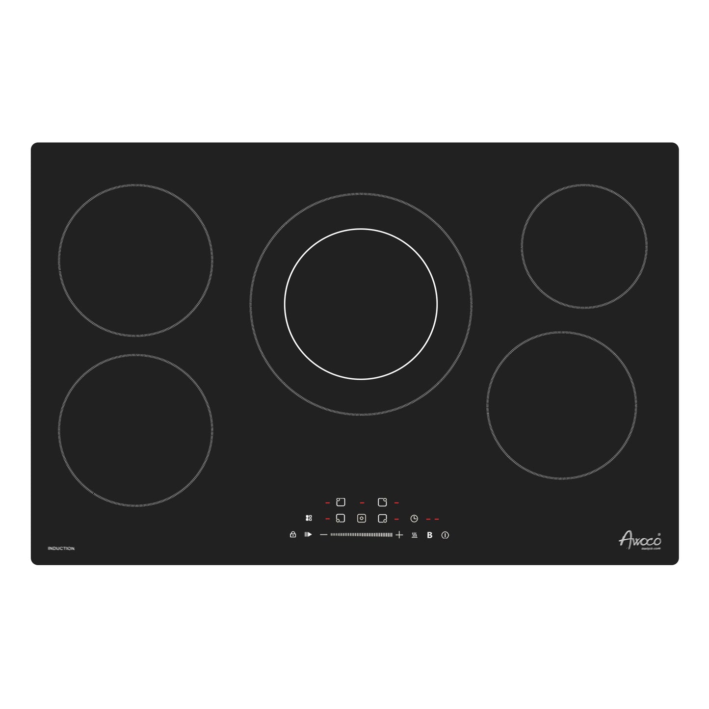 Awoco Ceramic Cooktop, Electric Stove with Multiple Burners with hard wire, 9 Power Levels Digital Timer Child Lock, Residual Heat Indicator, Automatic Shut-Off Easy Clean Touch Panel, 220-240V