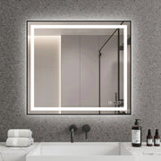 Awoco Black Framed Bathroom LED Mirror - Vanity Mirror with Backlit & Front Lit, Dimmable, Anti-Fog, Defog with Memory, Tempered Glass LED Mirror for Bathroom