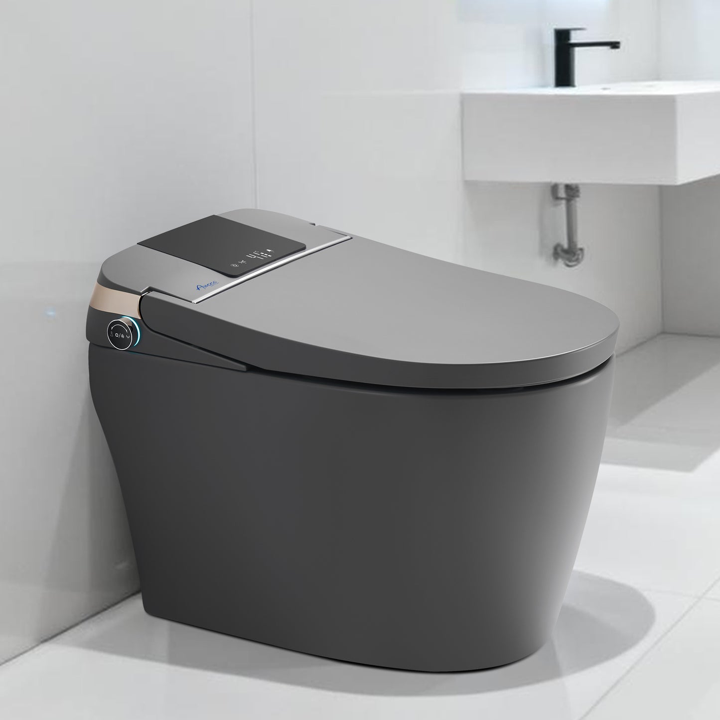 Awoco Smart Toilet with Bidet, One Piece Bidet Toilet with Heated Seat, Auto Open & Close Lid, Foot Sensor Flush, Warm Water Wash & Dryer, Wireless Remote, LED Display