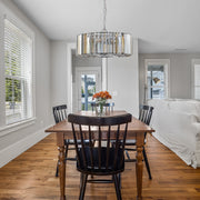 17" Chrome Crystal Pendant Chandelier, Modern Hanging Light Fixture with Adjustable Height, 4-Light E26 Base for Living Room, Dining Room, or Kitchen (No Bulbs)