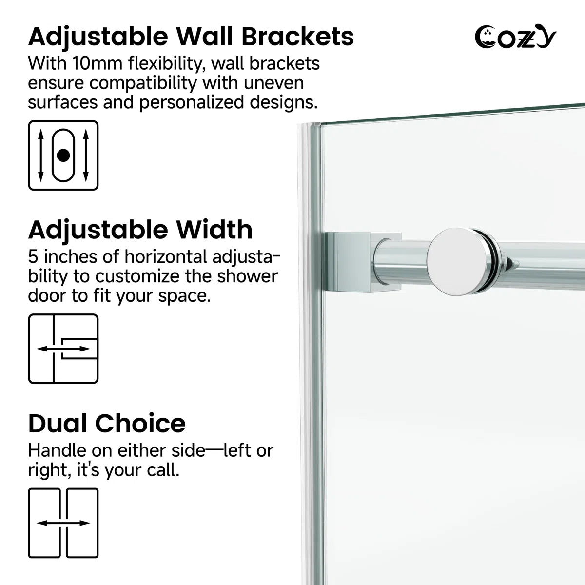COZY 54" x 72" Frameless Sliding Shower Door | 3/8" Tempered Glass
