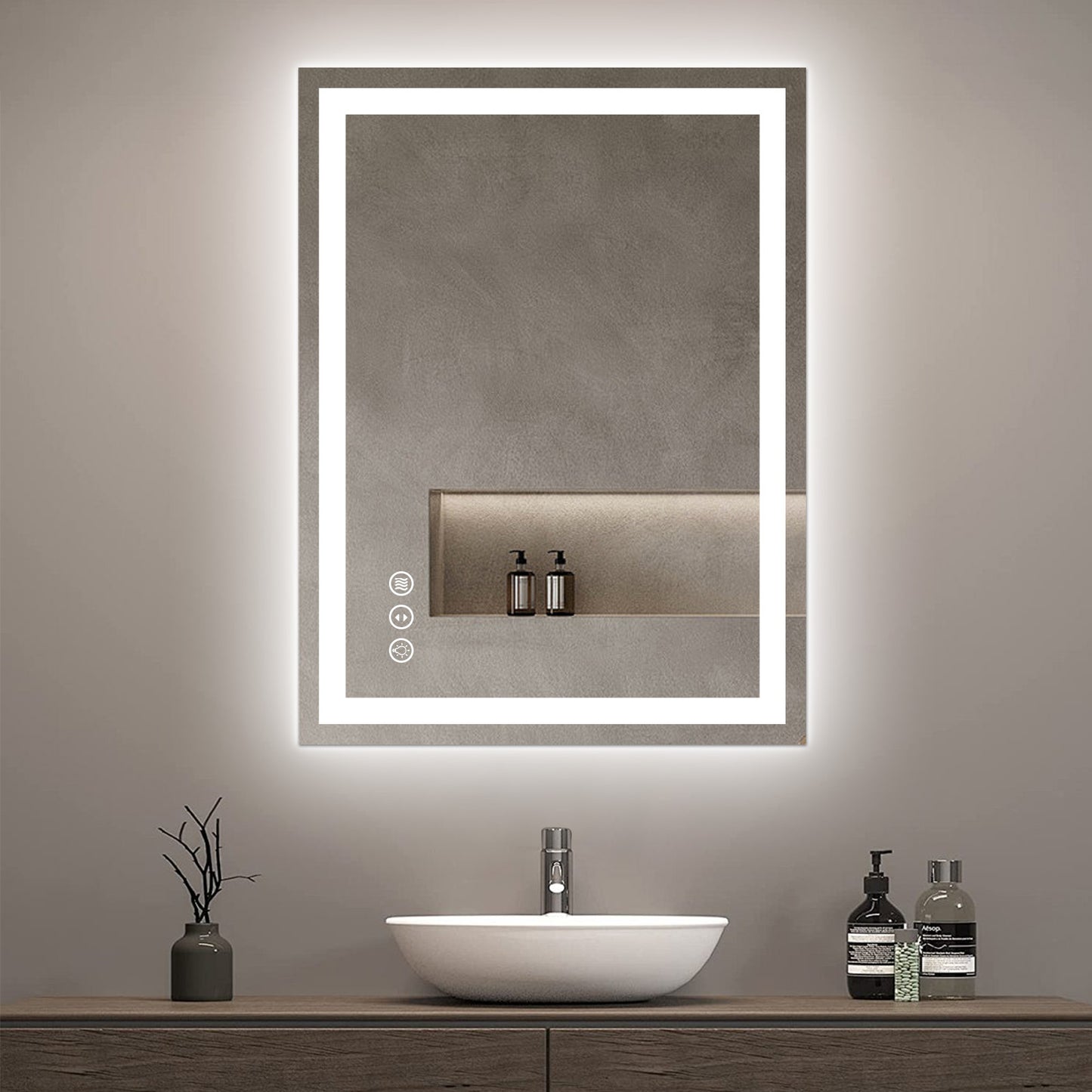 Awoco LED Bathroom Mirror, Vanity Mirror with Backlit and Front Light, Dimmable Anti-Fog Lighted Mirror, Memory Function, 3 Colors Mirror for Bathroom Wall