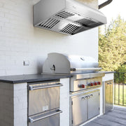Awoco 36" Outdoor BBQ Vent Hood 18" High Type 304 Stainless Steel, 4 Speeds 1000 CFM, Adjustable LED Lights, 8” Round Top Vent + 12" Chimney Cover