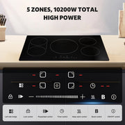 Awoco Induction Cooktop, built in Induction Stove Top, Electric Cooktop with Multiple Boost Burners with 9 power level, Residual Heat Indicator, Child Safety Lock, 220-240V with hard wire