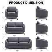 Dormily Modern Sofas for Living Room, 3 Pieces of Comfy Couch, Linen Sectional Couch Set with Gold Legs-Grey and Plush seat, Upholstered Sofa Set for Living Room, Apartment and Office(Night Sky Grey)