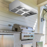 Awoco 48" Outdoor BBQ Vent Hood 18" High Type 304 Stainless Steel, 4 Speeds 2000 CFM, Dual Blowers, Adjustable LED Lights, 8” Round Top Vent