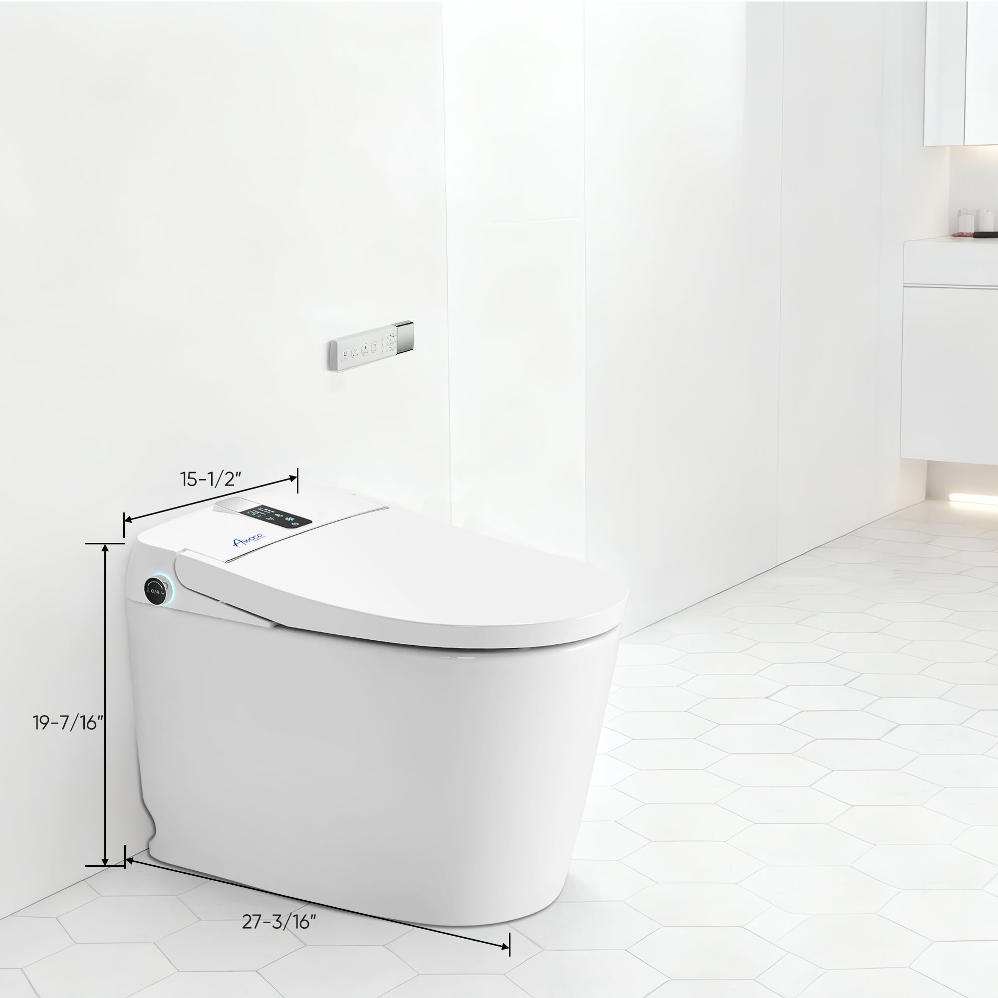 Awoco Smart Toilet with Bidet, Smart Bidet Toilet with Heated Seat, Auto Open Close, Foot Sensor, Auto Flush, Warm Water & Dryer, Remote Control, Digital Display, One Piece Toilet with Tank