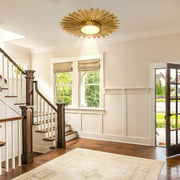 Golden Sunburst 2-Light Flush Mount Ceiling Light - Mid-Century Fixture