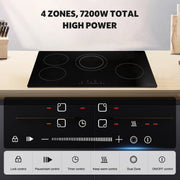 Awoco Ceramic Cooktop, Electric Stove with Multiple Burners with hard wire, 9 Power Levels Digital Timer Child Lock, Residual Heat Indicator, Automatic Shut-Off Easy Clean Touch Panel, 220-240V