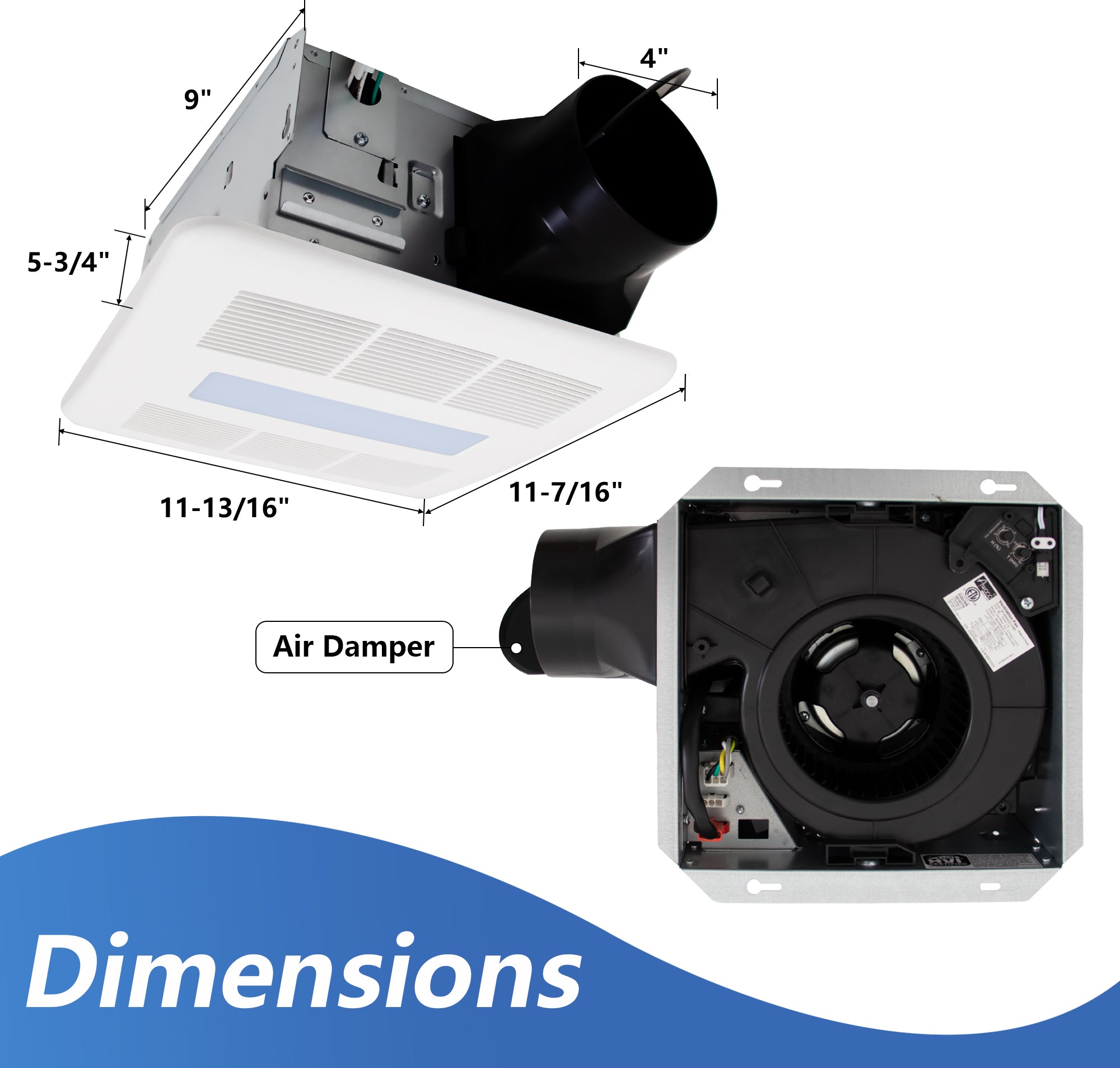 Awoco Bathroom Exhaust Fan 90 LED with Humidity Sensor, Powerful CFM, Ultra-Quiet Sone, Bathroom Ceiling Fan with duct size variation, ETL Certified Ventilation Fan