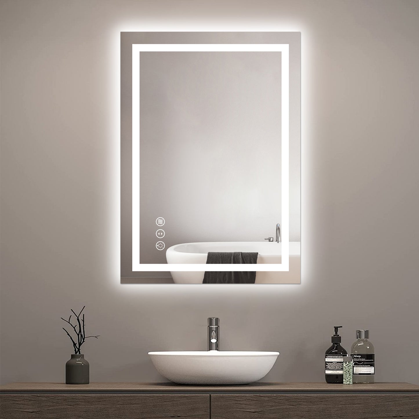 Awoco LED Bathroom Mirror, Vanity Mirror with Backlit and Front Light, Dimmable Anti-Fog Lighted Mirror, Memory Function, 3 Colors Mirror for Bathroom Wall