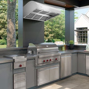 Awoco 42" Outdoor BBQ Vent Hood 18" High Type 304 Stainless Steel, 4 Speeds 2000 CFM, Dual Blowers, Adjustable LED Lights, 8” Round Top Vent + 24"H Chimney Cover.