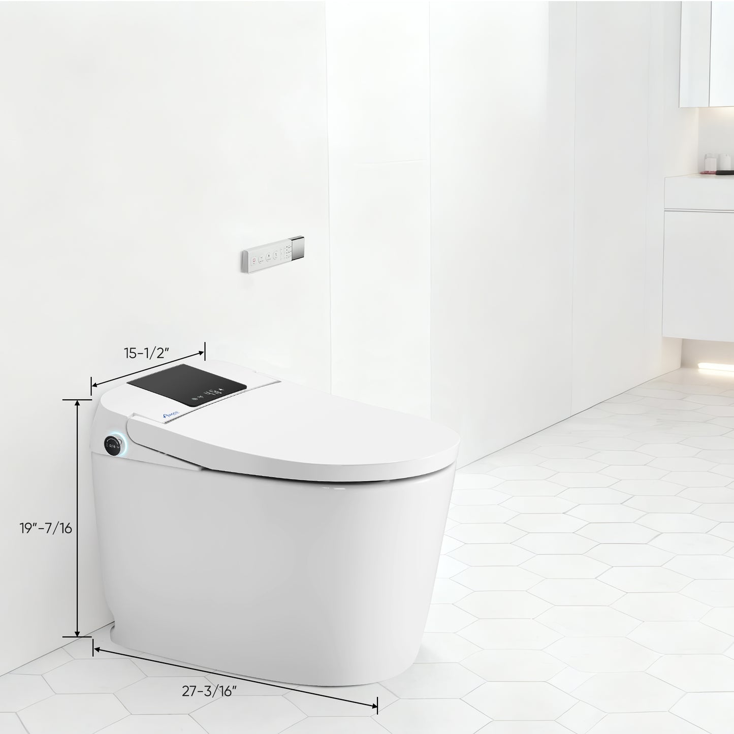 Awoco Smart Toilet with Bidet, One Piece Bidet Toilet with Heated Seat, Auto Open & Close Lid, Foot Sensor Flush, Warm Water Wash & Dryer, Wireless Remote, LED Display