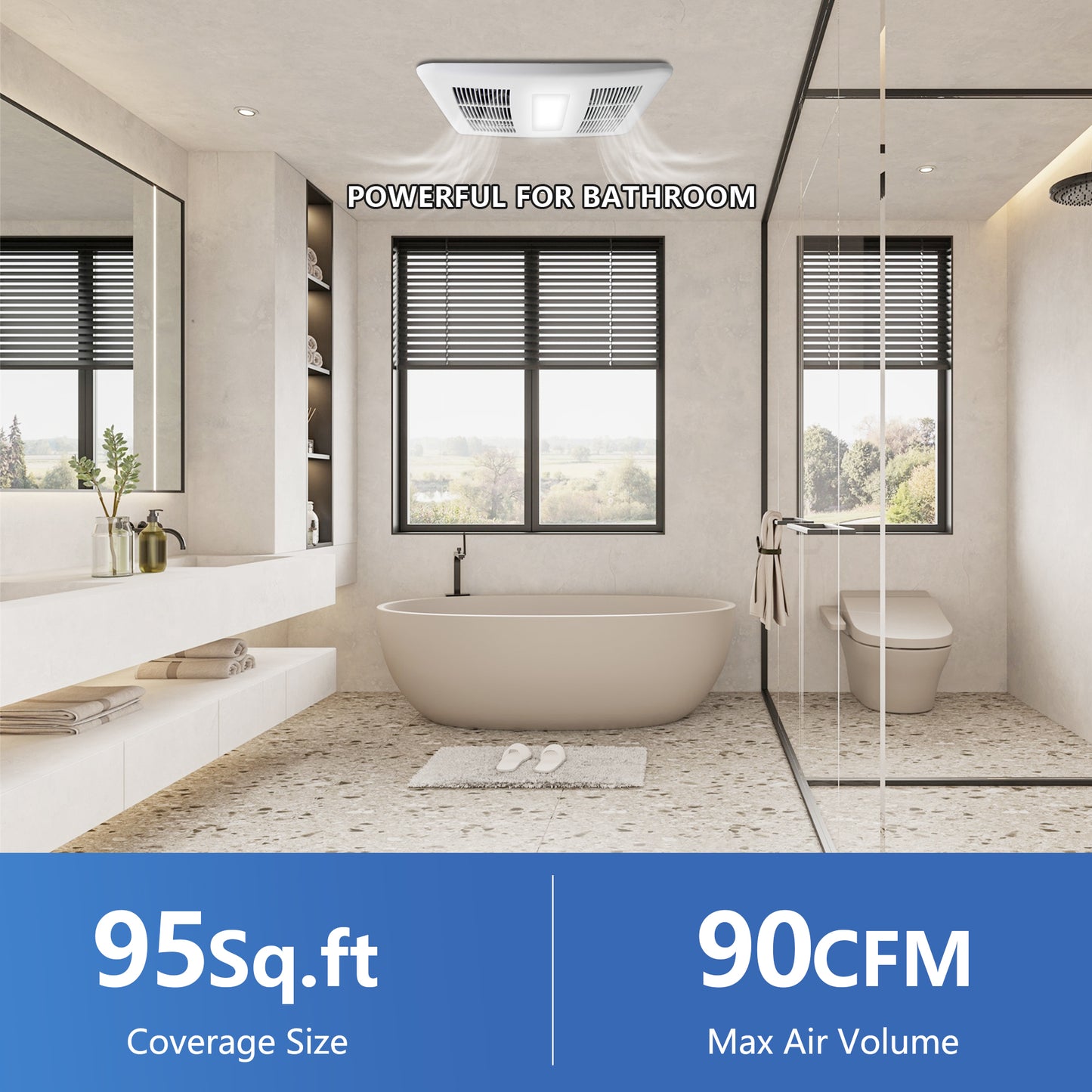 Awoco Bathroom Exhaust Fan 90 LED, Powerful CFM, Ultra-Quiet Sone, Bathroom Ceiling Fan with duct size variation, ETL Certified Ventilation Fan