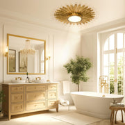 Golden Sunburst 2-Light Flush Mount Ceiling Light - Mid-Century Fixture