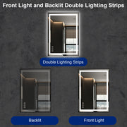 Awoco Black Framed Bathroom LED Mirror - Vanity Mirror with Backlit & Front Lit, Dimmable, Anti-Fog, Defog with Memory, Tempered Glass LED Mirror for Bathroom