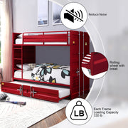 Dormily Full Over Full Metal Bunk Bed with Trundle Heavy Duty Metal Bunk Beds Frame with Ladder Convertible Bunk Bed with Safety Guard Rails, 3 in 1 Bunk Beds No Box Spring Needed