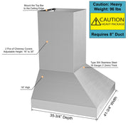 Awoco 42” Outdoor BBQ Wall Mount Vent Hood Type 304 Stainless Steel, 4 Speeds 1000 CFM, Adjustable LED Lights, 8” Round Top Vent