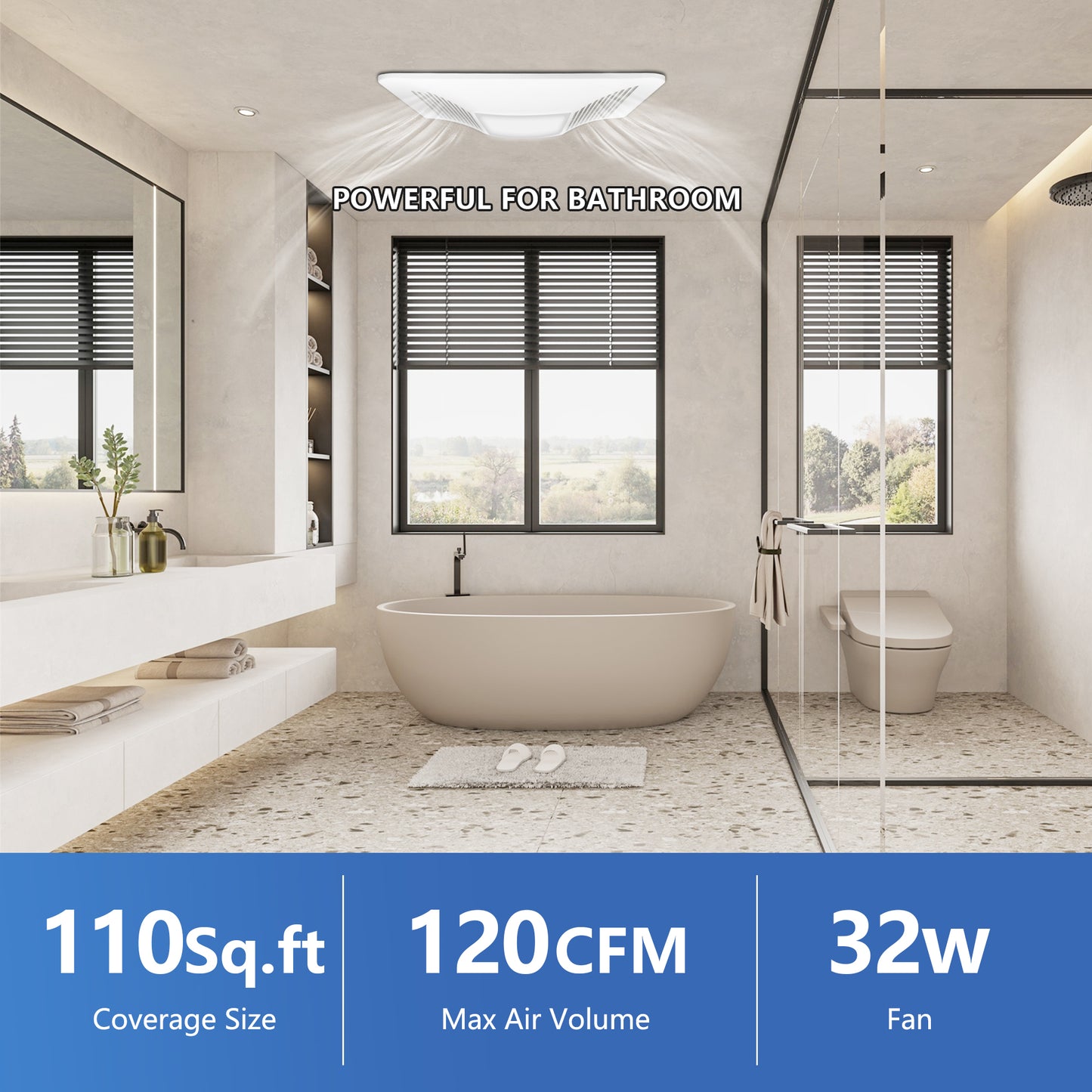 Awoco Bathroom Exhaust Fan, Powerful CFM, Ultra-Quiet Sone, Bathroom Ceiling Fan with duct size variation, ETL Certified Ventilation Fan