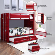 Dormily Full Over Full Metal Bunk Bed with Trundle Heavy Duty Metal Bunk Beds Frame with Ladder Convertible Bunk Bed with Safety Guard Rails, 3 in 1 Bunk Beds No Box Spring Needed