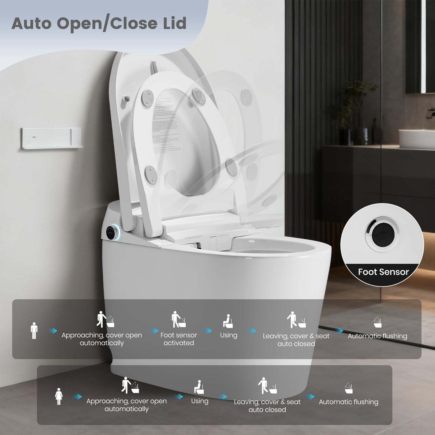 Awoco Smart Toilet with Bidet, One Piece Bidet Toilet with Heated Seat, Auto Open & Close Lid, Foot Sensor Flush, Warm Water Wash & Dryer, Wireless Remote, LED Display