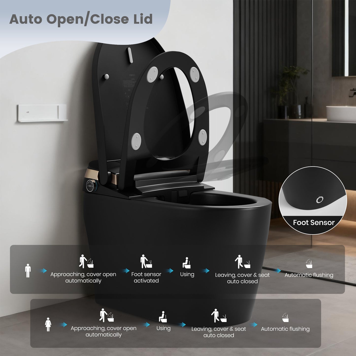 Awoco Smart Toilet with Bidet, One Piece Bidet Toilet with Heated Seat, Auto Open & Close Lid, Foot Sensor Flush, Warm Water Wash & Dryer, Wireless Remote, LED Display