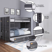 Dormily Full Over Full Metal Bunk Bed with Trundle Heavy Duty Metal Bunk Beds Frame with Ladder Convertible Bunk Bed with Safety Guard Rails, 3 in 1 Bunk Beds No Box Spring Needed