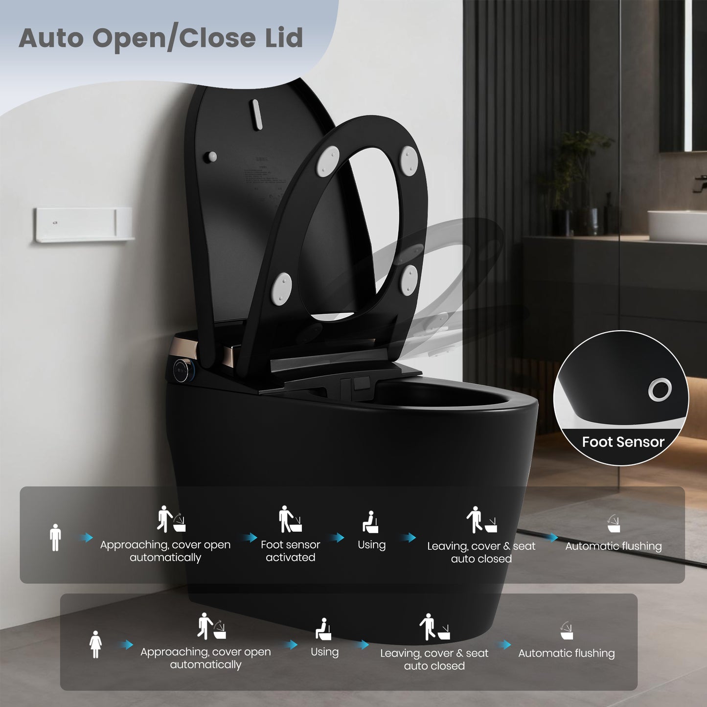 Awoco Smart Toilet with Bidet, Smart Bidet Toilet with Heated Seat, Auto Open Close, Foot Sensor, Auto Flush, Warm Water & Dryer, Remote Control, Digital Display, One Piece Toilet with Tank