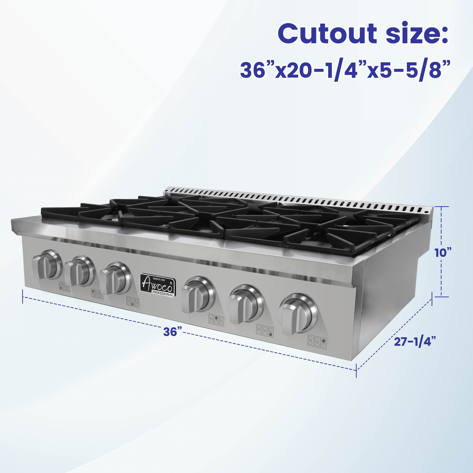 Awoco Professional 36” Stainless Steel NG / LPG Convertible Gas Rangetop with 6 Sealed Burners