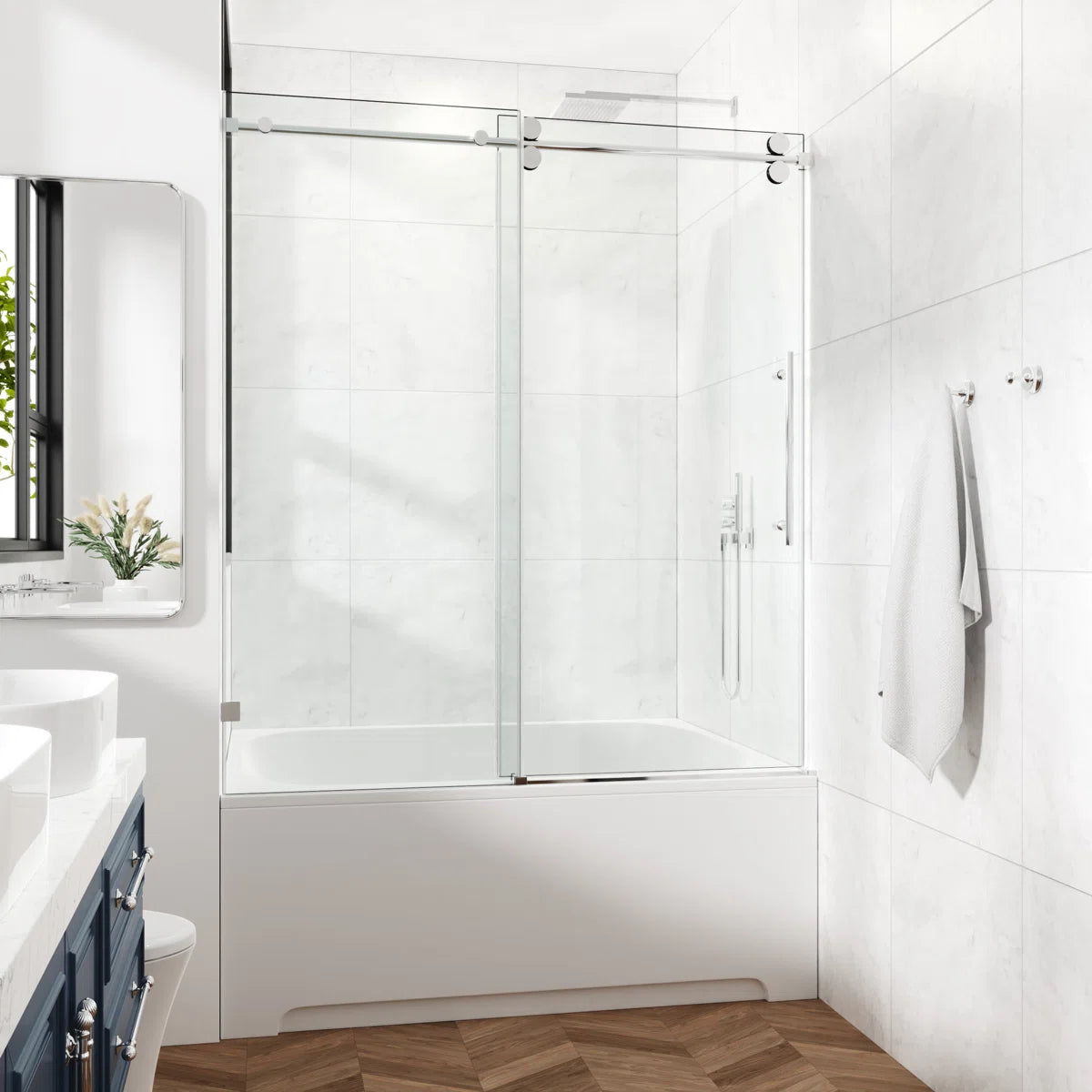 COZY 48" x 60" Frameless Sliding Tub Shower Door | 3/8" Tempered Glass