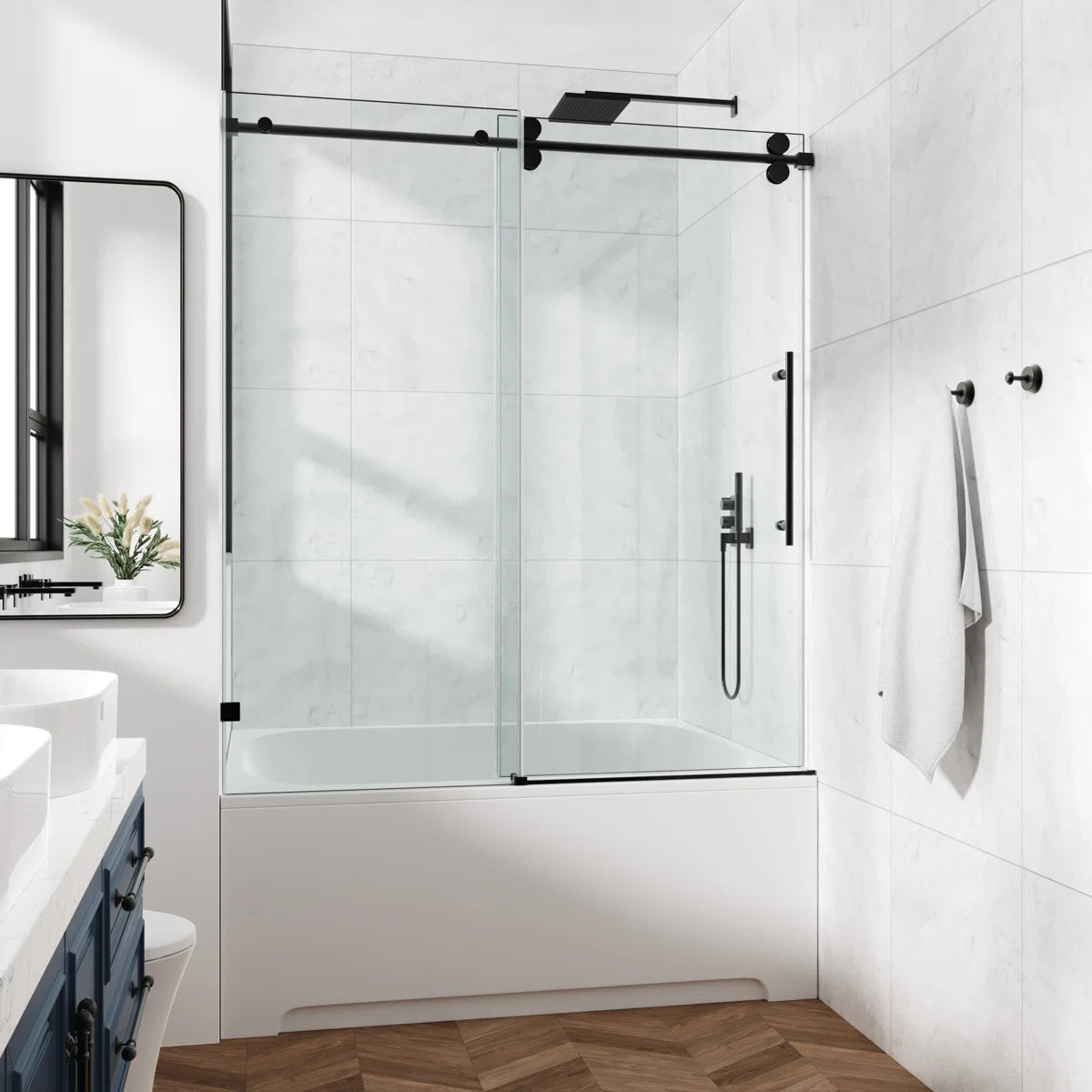 COZY 48" x 60" Frameless Sliding Tub Shower Door | 3/8" Tempered Glass