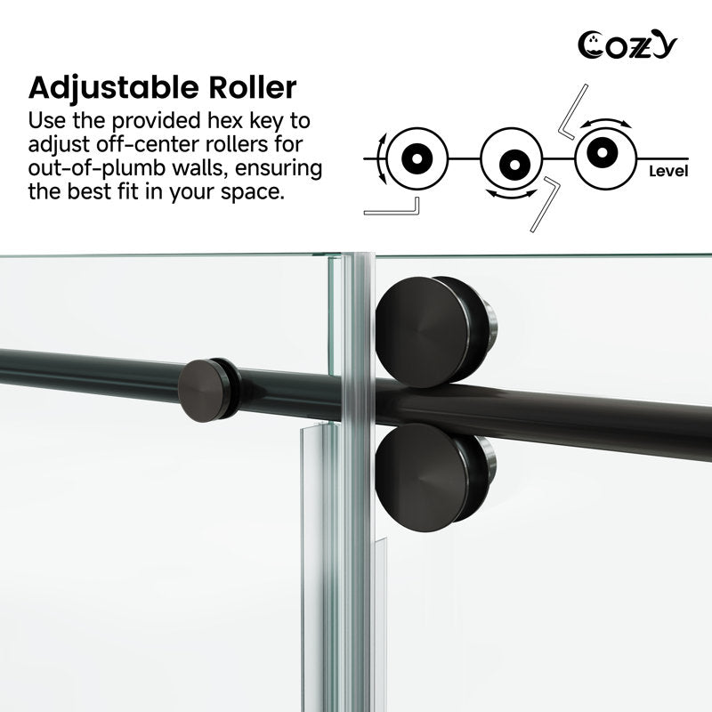 COZY 48" x 76" Frameless Sliding Shower Door | 3/8" Tempered Glass
