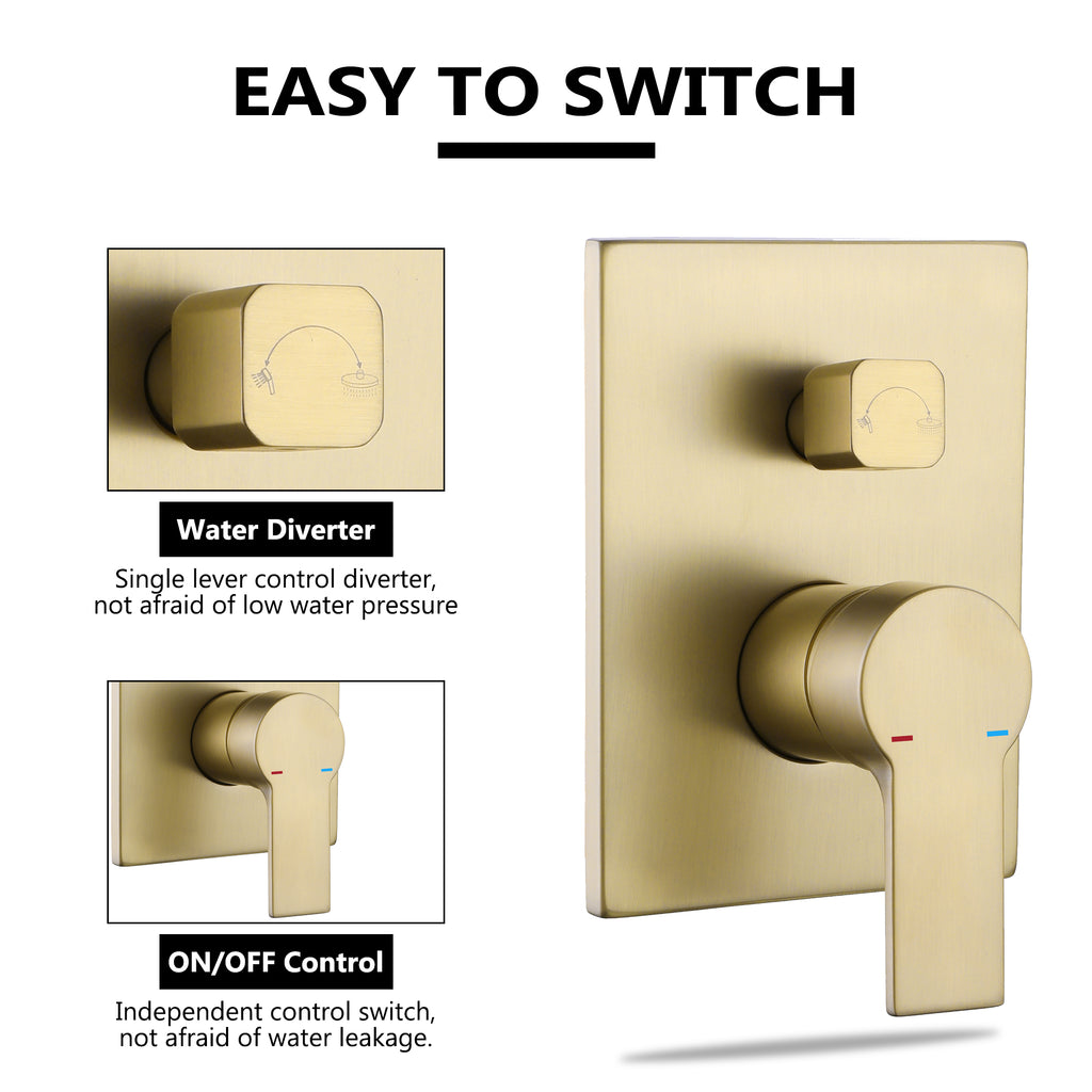 Rbrohant Wall-Mounted Rain Shower System with Pressure Balance Valve - Brushed Nickel, CEC Certified, 10" Rainfall Showerhead with Handheld Spray