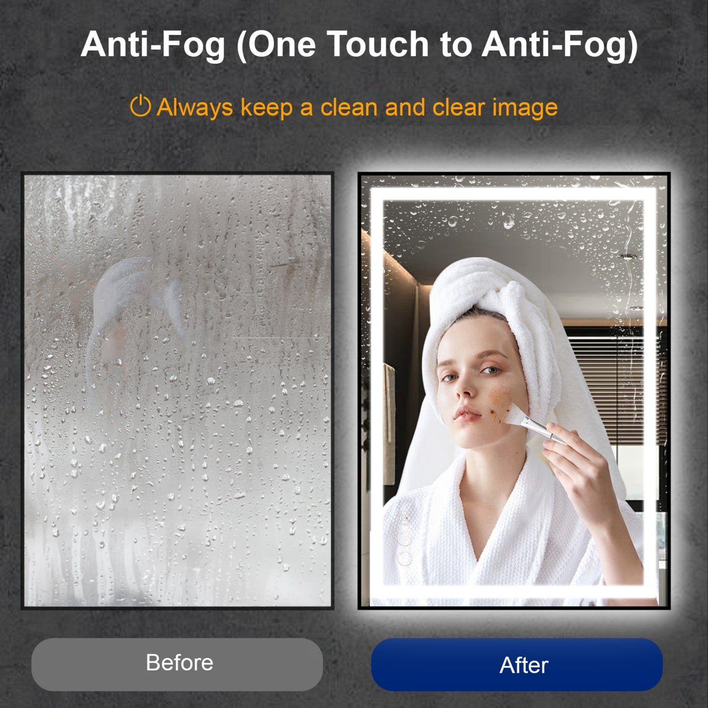 Awoco Black Framed Bathroom LED Mirror - Vanity Mirror with Backlit & Front Lit, Dimmable, Anti-Fog, Defog with Memory, Tempered Glass LED Mirror for Bathroom