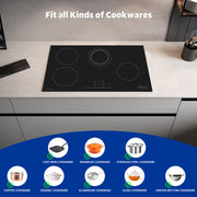 Awoco Ceramic Cooktop, Electric Stove with Multiple Burners with hard wire, 9 Power Levels Digital Timer Child Lock, Residual Heat Indicator, Automatic Shut-Off Easy Clean Touch Panel, 220-240V