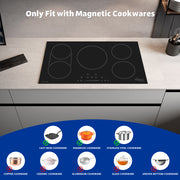 Awoco Induction Cooktop, built in Induction Stove Top, Electric Cooktop with Multiple Boost Burners with 9 power level, Residual Heat Indicator, Child Safety Lock, 220-240V with hard wire