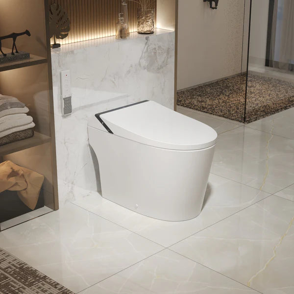 Tankless Smart Bidet Toilet - Auto Flush, ADA Height, Foam Shield, Heated Seat & Warm Air Dryer