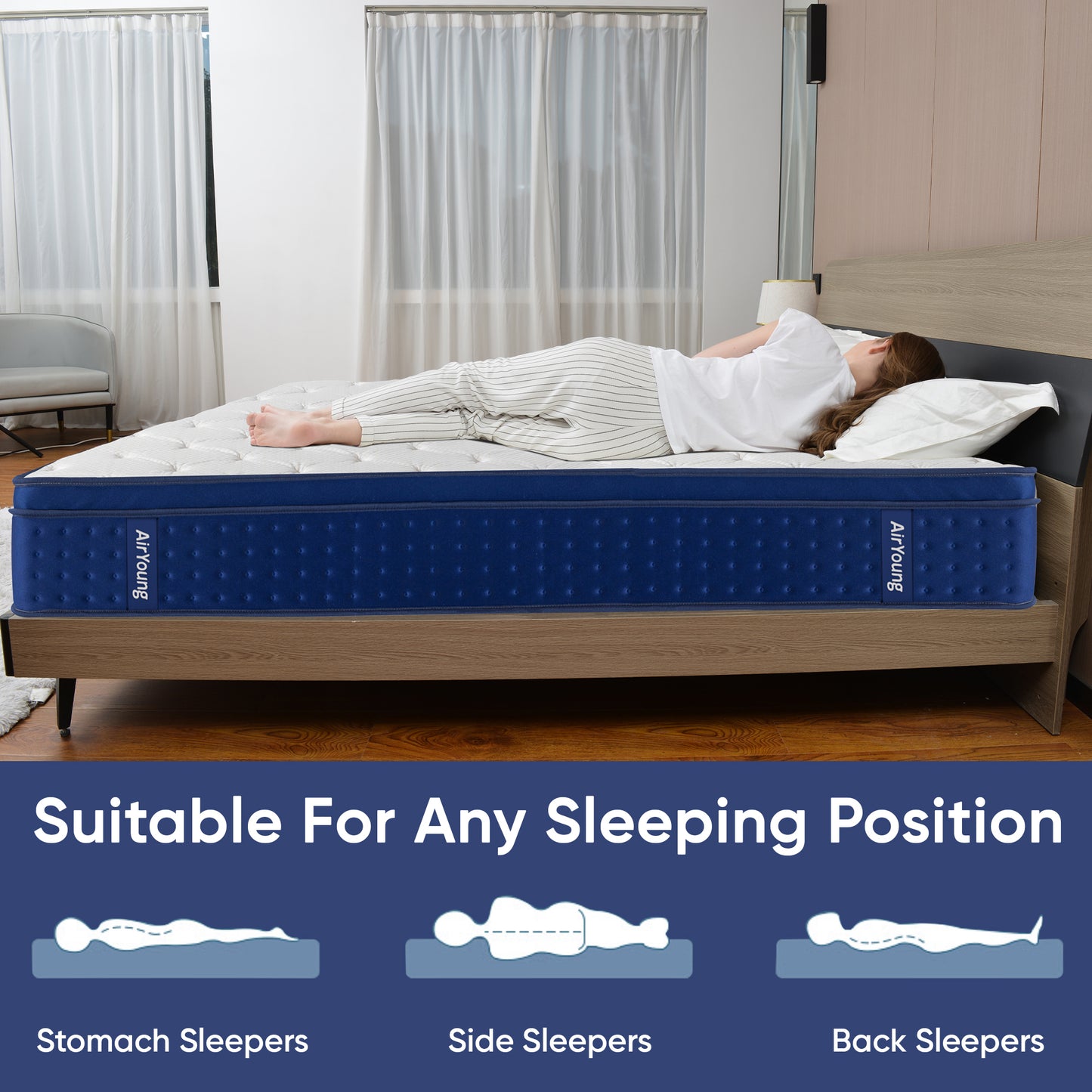 AirYoung Twin Mattress - Midium Firm, Hybrid Mattress with Zero Pressure Memory Foam & 7-Zone Pocketed Coils for Pressure Relief, Motion isolation, CertiPUR-US Certified