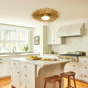 Golden Sunburst 2-Light Flush Mount Ceiling Light - Mid-Century Fixture