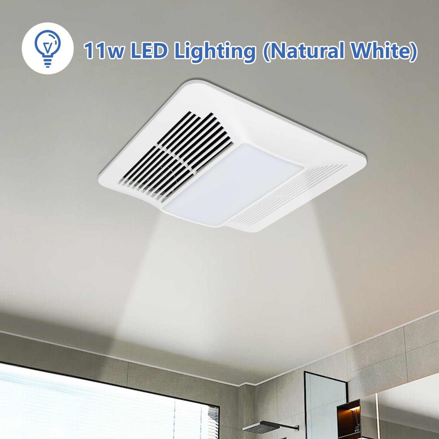 Awoco Bathroom Exhaust Fan 150 LED, Powerful CFM, Ultra-Quiet Sone, Bathroom Ceiling Fan with duct size variation, ETL Certified Ventilation Fan
