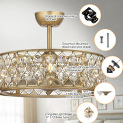 25" Crystal Fandelier - Modern Chandelier Ceiling Fan with LED Light & Remote