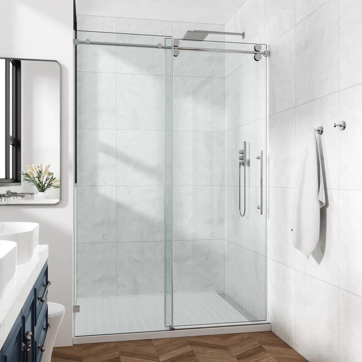 COZY 48" x 76" Frameless Sliding Shower Door | 3/8" Tempered Glass