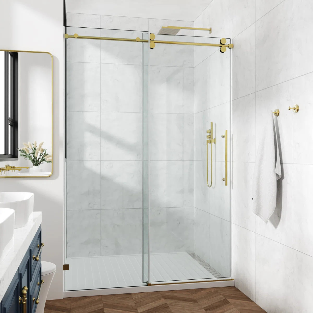 COZY 48" x 76" Frameless Sliding Shower Door | 3/8" Tempered Glass