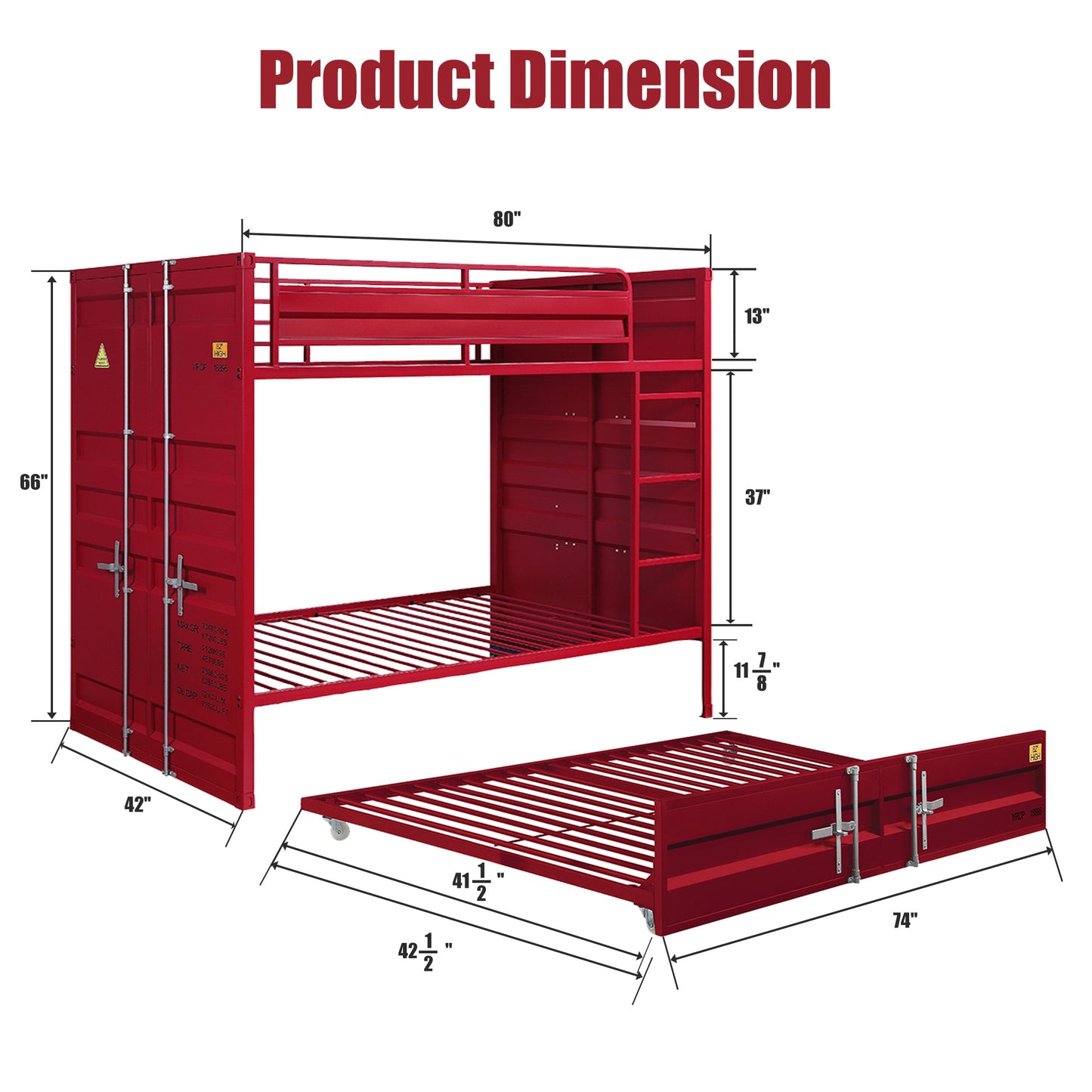 Dormily Twin Over Twin Metal Bunk Bed with Trundle, Twin Size Metal Bunk Beds Frame with Ladder Convertible Bunk Bed with Safety Guard Rails, 3 in 1 Bunk Beds No Box Spring Needed