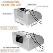 Awoco 36" Outdoor BBQ Vent Hood 18" High Type 304 Stainless Steel, 4 Speeds 1000 CFM, Adjustable LED Lights, 8” Round Top Vent + 12" Chimney Cover
