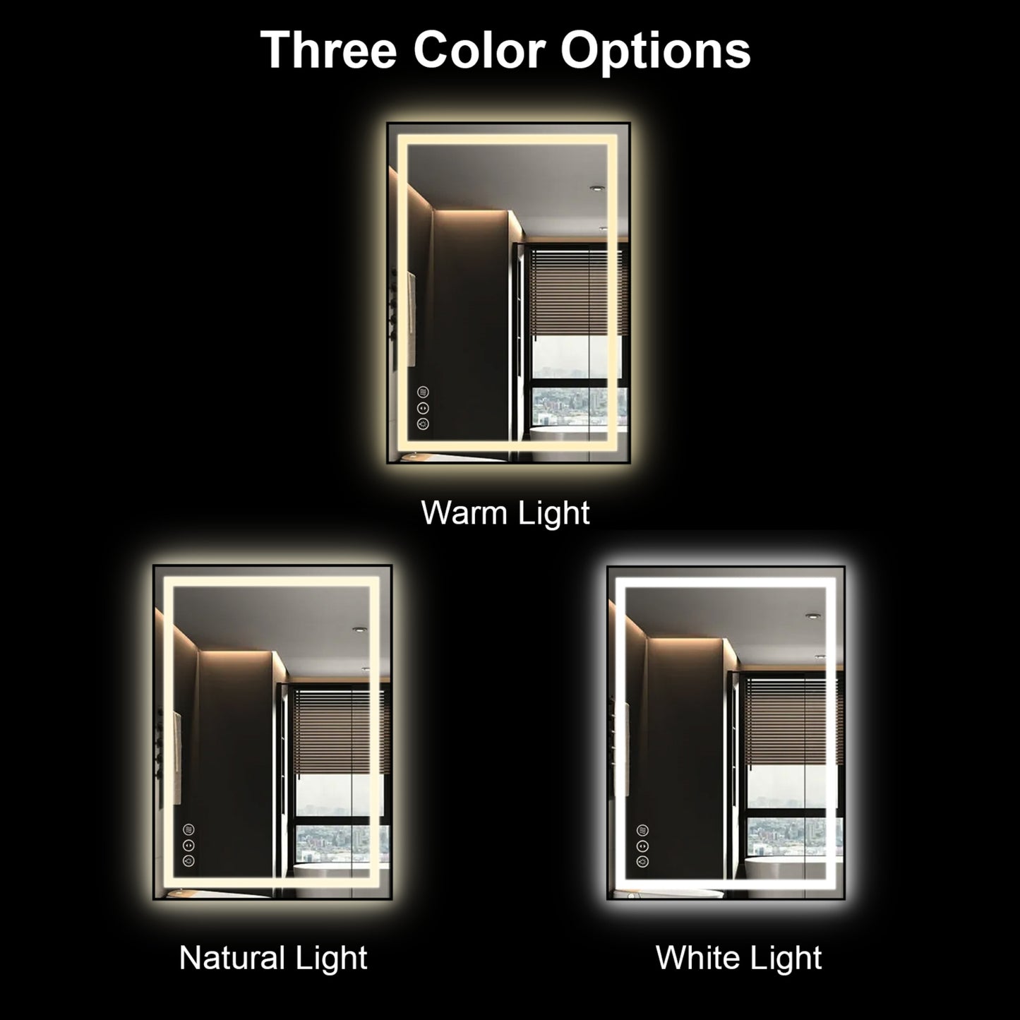 Awoco Black Framed Bathroom LED Mirror - Vanity Mirror with Backlit & Front Lit, Dimmable, Anti-Fog, Defog with Memory, Tempered Glass LED Mirror for Bathroom