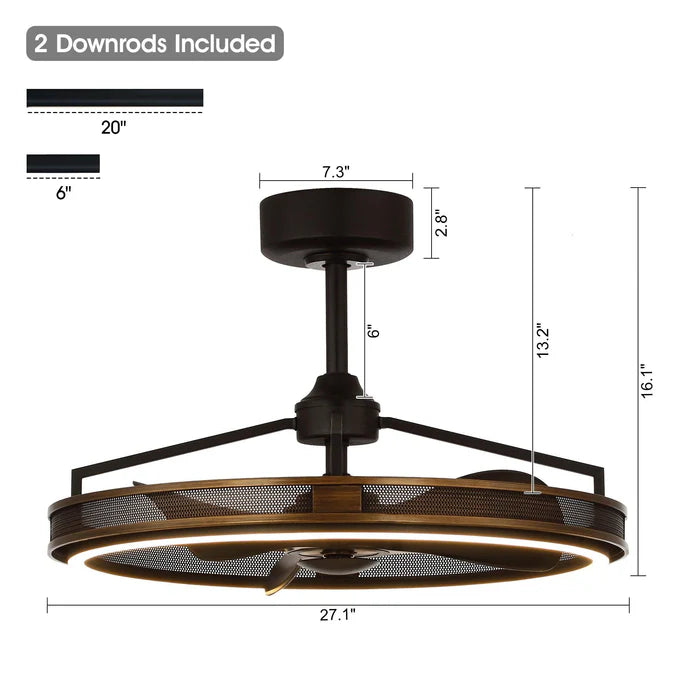 27" Jarpur Industrial Ceiling Fan - LED Lighting, Remote Control, Downrod Mount