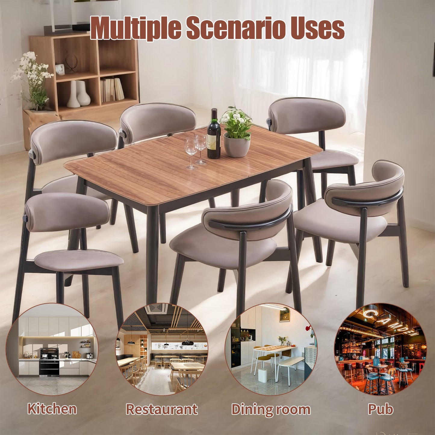 Dormily Dining Table Kitchen Table, Extendable Rectangular Dining Set with Natural Colour, Easy Assembly, Modern Dining Table Set for 6 People, Suitable for Living Room, Dining Room, Kitchen