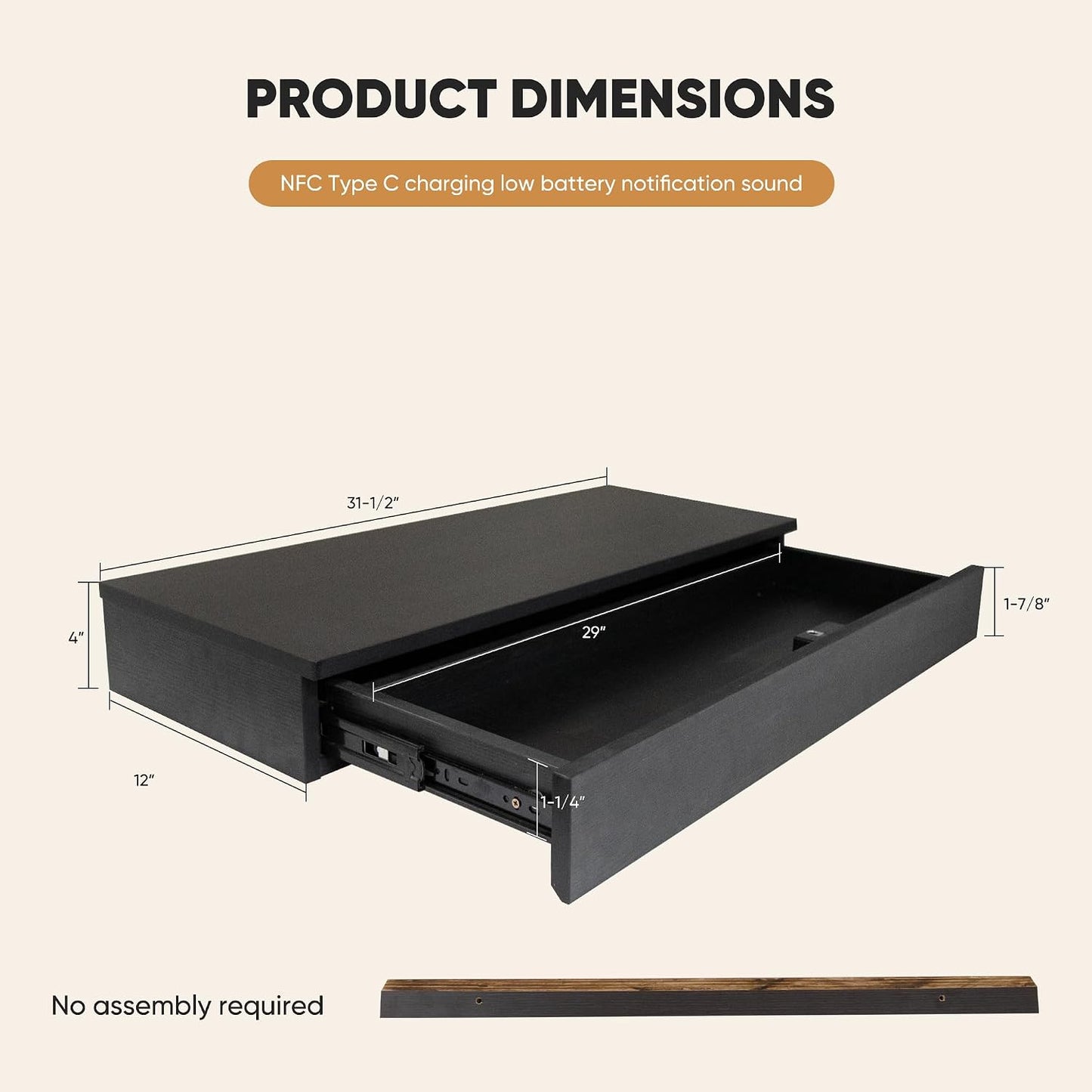 Hidden Storage RFID Lock Concealment Floating Shelf Wooden Secret Drawer Night Stand