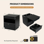 Dormily Hidden Storage Drawer Nightstand Bedside Table, Matte Black